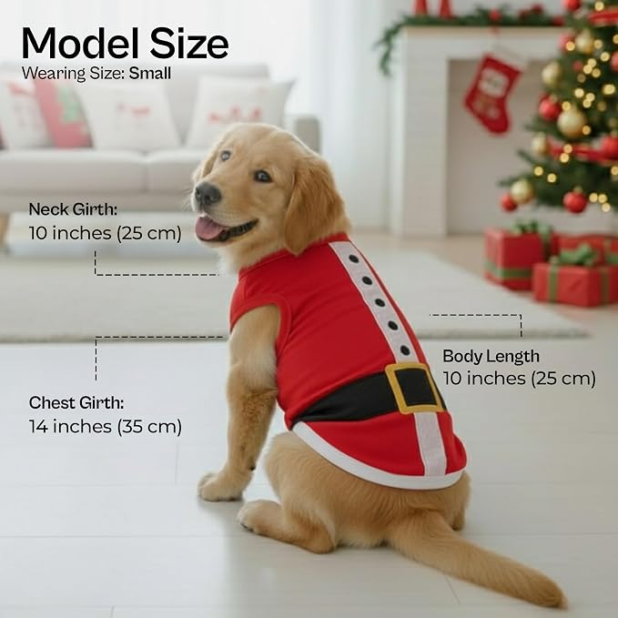 Parisian Pet Dog T-Shirt - Embroidered Santa Outfit - Lightweight Cotton Dog Christmas Outfit - Sleeveless Funny Christmas Pet Clothes - Machine Washable Shirts for Large Dogs - XS