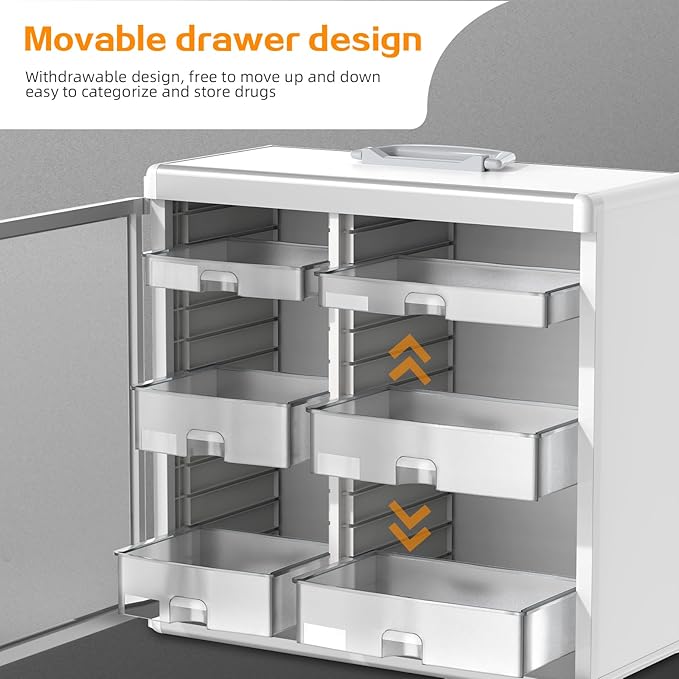 Lockable Medicine Cabinet with 6 Removable Trays, Wall Mounted & Portable Locking Medicine Cabinet Organizer with Key Lock for Home, Bathroom, Office - Aluminum Frame(15.63 * 6.5 * 15.43Inch)