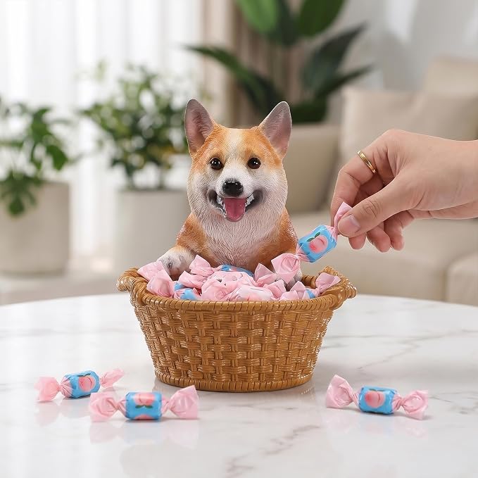 Cute Corgi Candy Bowl, Resin Dog Figurine Key Bowl for Entryway Table, Desktop Storage Basket Organizer for Desk, Unique Dog Lover Gift