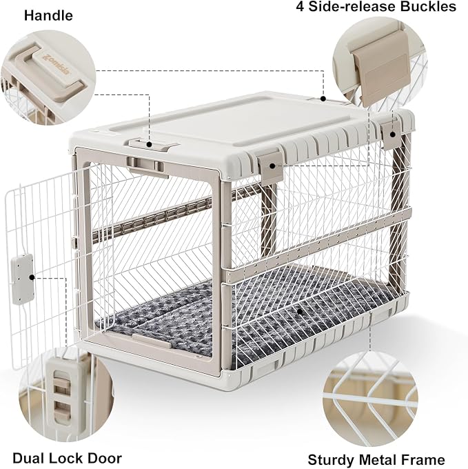 ZOMISIA Collapsible Dog Crate with Bed Mat, 36'' Dog Kennel for Large Dogs | Foldable Portable Dog Kennel for Travel,Tool-Free Assembly,2 Rolling wheels & Handles for Indoor & Outdoor Use,Washable Cover