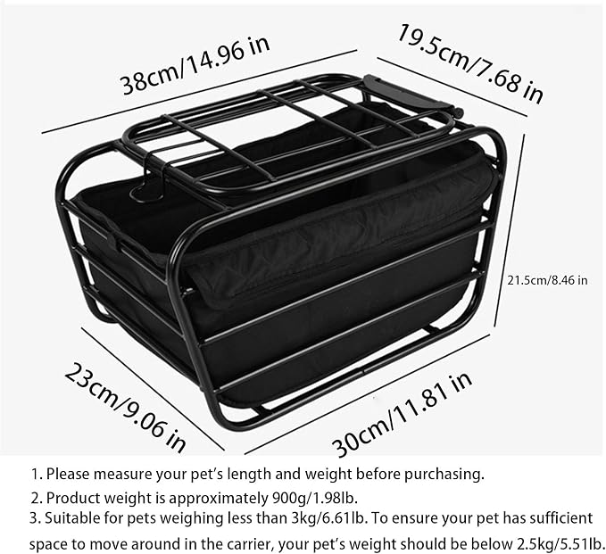 Dog Bike Carrier Rear Basket for Small Dogs & Cats, Duty Carbon Steel Rear | Easy Install Pet Cargo Carrier Fits Most Bikes & E-Bikes for Shopping, Picnic & Daily Commute