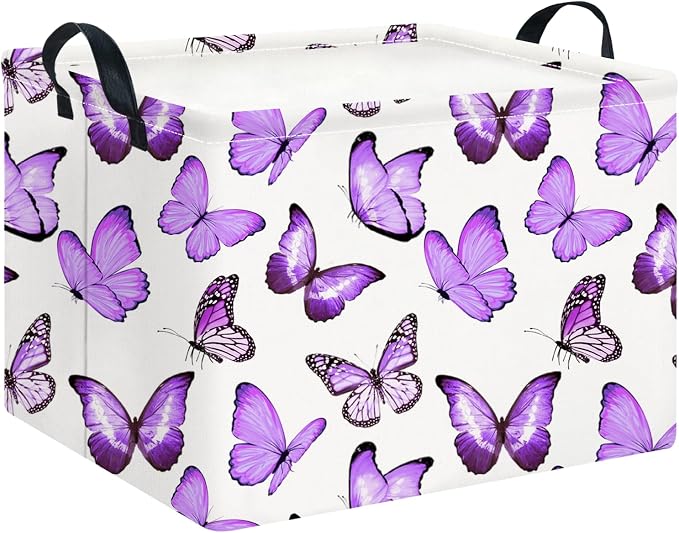 CLOCOR Rectangular Storage Basket,Collapsible Storage Bin,Gift Basket(Deeppurple Butterfly)