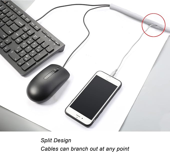 Cable Management Sleeve, Split Design, 10FT - 3/4 Inch, White | Cord Protectors from Pets | Heat & Abrasion Resistant Wire Loom | Automotive Wiring & Home Office Cable Organization