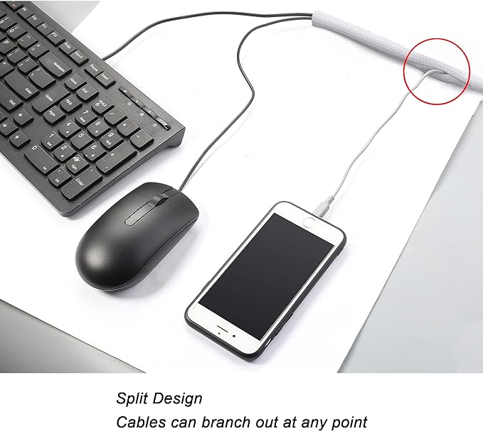 Cable Management Sleeve, Split Design, 25FT - 1/2 Inch, White | Cord Protectors from Pets | Heat & Abrasion Resistant Wire Loom | Automotive Wiring & Home Office Cable Organization