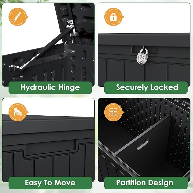 Devoko HDPE 260 Gallon Deck Box Double-Wall with Divider | Large Outdoor Storage Box Side Handles, Waterproof and Lockable for Patio Furniture, Garden, Pool