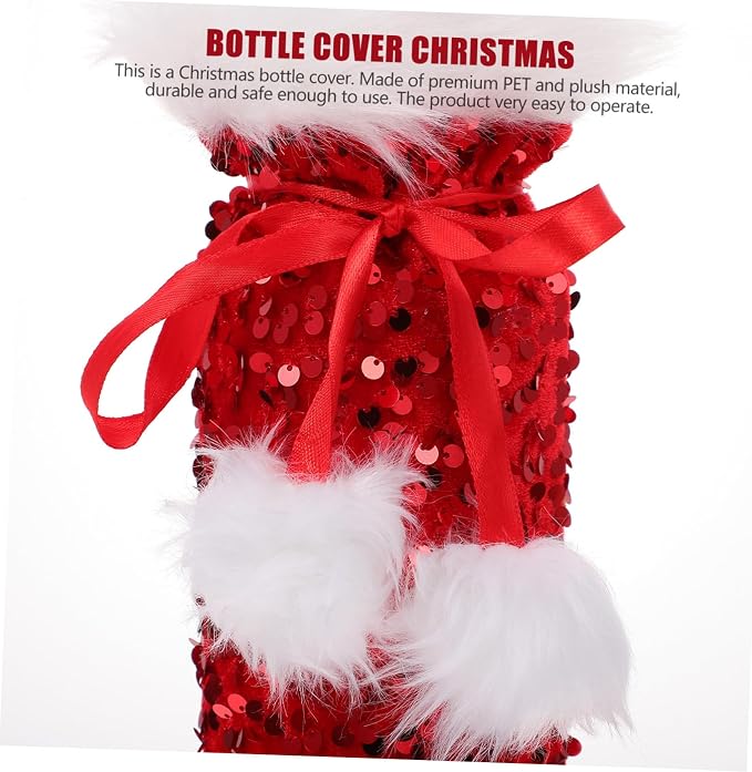 Didiseaon Red Wine Bottle Cover Lovely Pattern with Drawstring Soft Pet Material Wine Bottle Bag Christmas Plush for Holiday Decoration in Coffee Shops and Restaurants