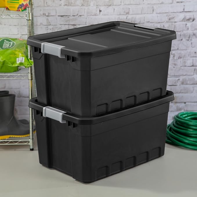 Sterilite Stacker Tote, Plastic Storage Bins with Lids, 19 Gallon, 6-Pack | Rugged Stackable Organizer Bin Containers with Latching Lids for Bed, Garage, Office, Kitchen, Closet & Classroom