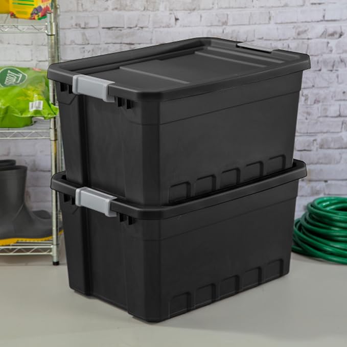 Sterilite Stacker Tote with Latching Lids for Garage, 19 Gallon, 24-Pack | Heavy-Duty and Stackable Plastic Boxes and Containers for Home, Desk, Cabinet, Dorm, Basement, or Utility Organization