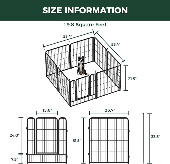 FXW Rollick Dog Playpen, Indoor, Yard & RV Camping, 32" H, 8 Panels | Easy setup, Heavy-duty, DIY layouts, for Small & Medium Dogs, Patented