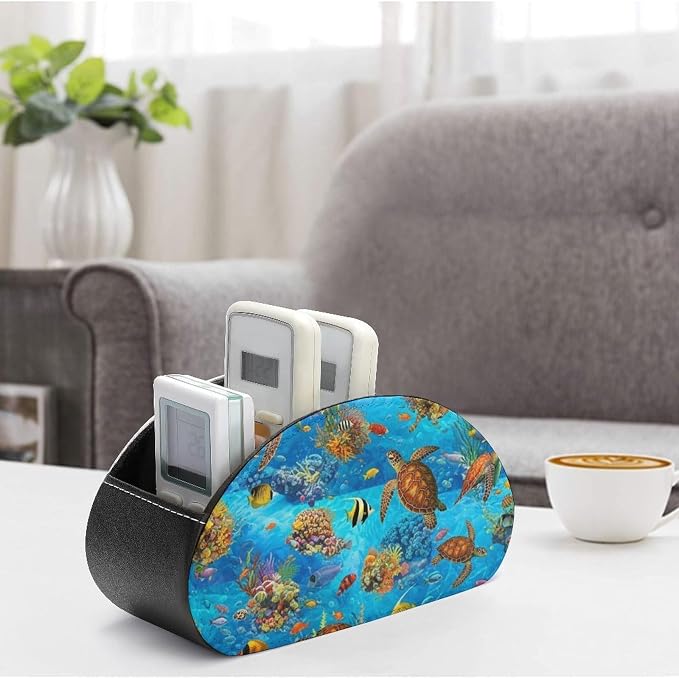 5-Slot Remote Control Caddy Holder Sea Turtle Ocean Desktop Organizer | Sea Turtle Ocean Animal Turtles Makeup Brush Storage Box Office Supplies, Fit for Controller, Media Player, Stationery