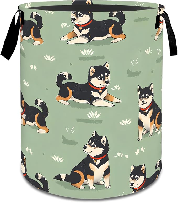 Playful Shiba Inu Dog Laundry Basket,Dirty Clothes Hamper,Cute Puppy Storage Bin,Pet Lovers Gifts,Foldable Waterproof Oxford Cloth Baskets for Bathroom,Bedroom,Home Decoration(19.7" x 15.7")