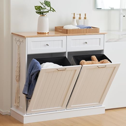 Spurgehom Double Tilt Out Trash Can Cabinet 2 X 13 Gallon with Storage