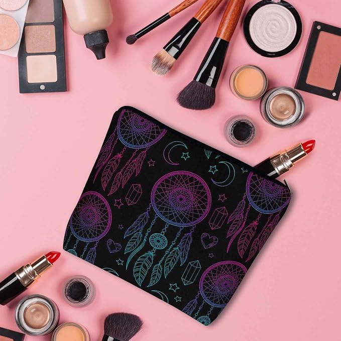 Dream Catcher Cosmetic Travel Bag For Toiletries, Native American Style Dreamcatcher Feathers Makeup Bag Toiletry Bags For Women, Flax Cosmetic Bags Make Up Bag Purse Toiletries Bag
