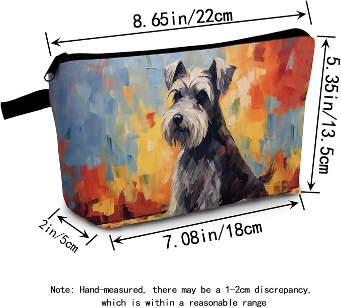 Oil Painting of Schnauzer Dog Print Women's Makeup Bag Daily Commute Cosmetics Storage Pouch Beach Travel Fashion Toothbrush Bag