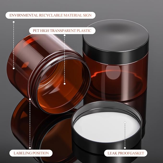 Patelai 60 Pcs Plastic Containers with Lids, Round Leakproof Cosmetic Containers, Multipurpose Storage Jars for Makeup, Lotion, Ointment, Rhinestone Samples, Dry Food and Toiletries(Amber,6 oz)