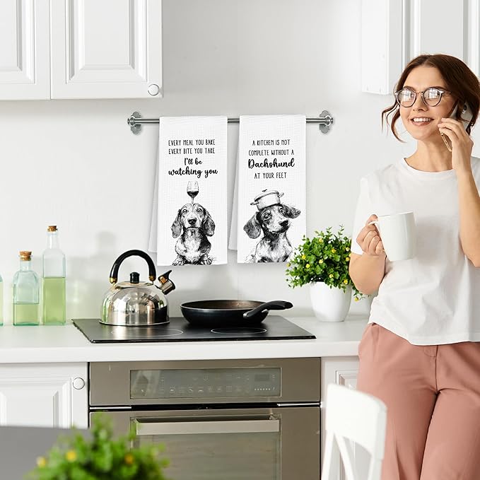 Funny Dog Dachshund Kitchen Towels Set of 2, A Kitchen Is Not Complete Hand Towels Decor for Bathroom, Cute Dish Towel Gifts for Dog Lovers,Rustic Tea Bar Waffle Towel for Dining Room 16x24in