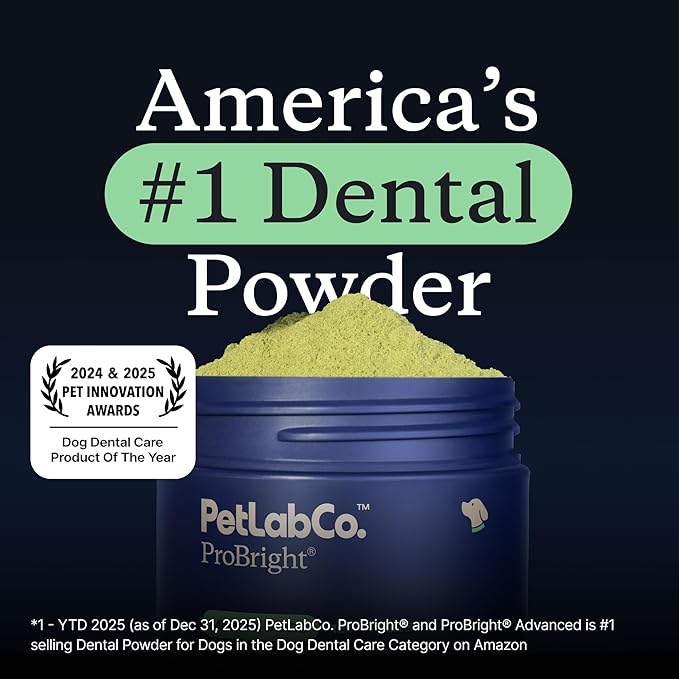 PetLab Co. ProBright Dental Powder - Dog Breath Freshener - Teeth Cleaning Made Easy – Targets Tartar & Bad Breath - Formulated for Medium Size Dogs - Packaging May Vary
