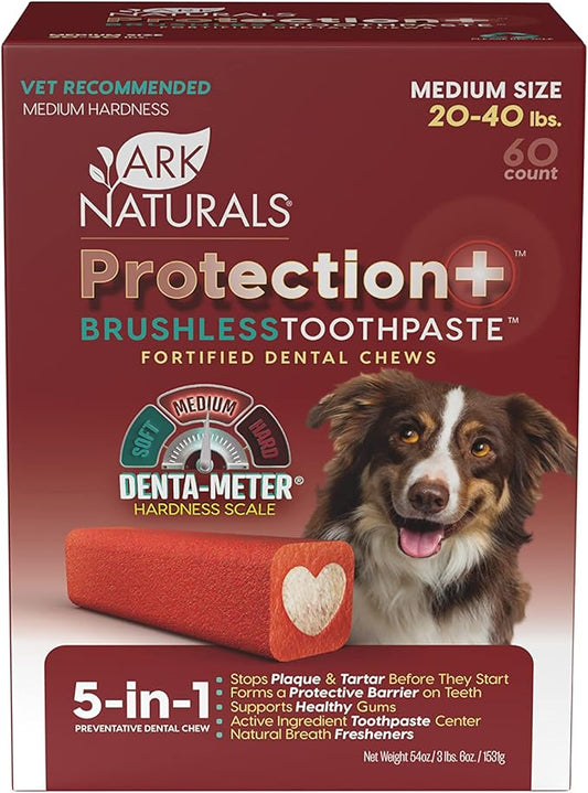 Ark Naturals Protection+ Brushless Toothpaste – Medium Breeds, 54oz Bag – Dog Dental Chew with Toothpaste Center – Prevent Plaque & Tartar and Freshen Breath with Dental Chews for Dogs
