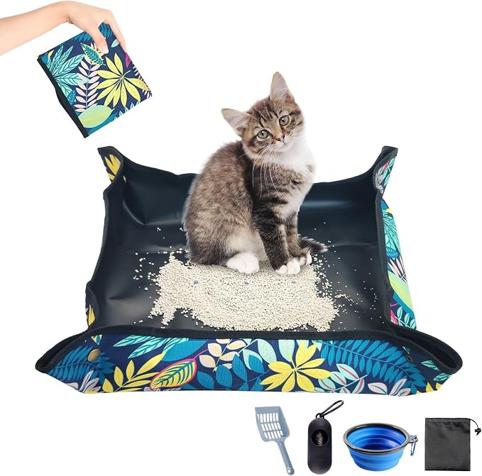 BNOSDM Travel Litter Box for Cats Portable Litter Boxes Kit Foldable Litterbox with Scoop Bowl Waterproof & Non-Stick for Car, Hotels, Outings, Temporary Stays