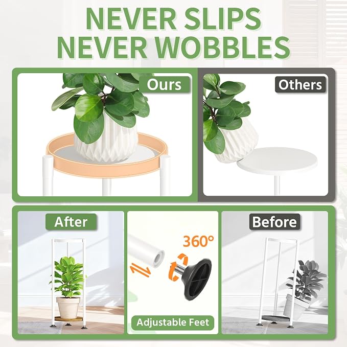 KMOTASUO Metal Plant Stand Tall for Indoor Outdoor Corner, 2 Tier White | Heavy Duty Flower Holder Rack, Modern Vertical Iron Shelf for Patio Bathroom Office Garden