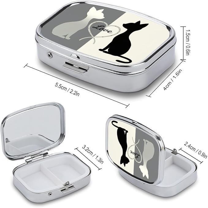 Cute Cats Durable Metal Pill Case for Daily Use, 2 Slot Medicine Box Organizer,Leak Proof Travel Pill Container for Vitamins, Compact Pocket Medicine Holder for Seniors,Holiday Gift