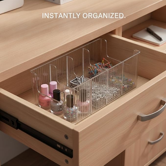Storage Box with Compartments, Clear PET Plastic Organizer for Small Items, Desktop Bin for Nail Art and Hardware, 2L (1 PC)