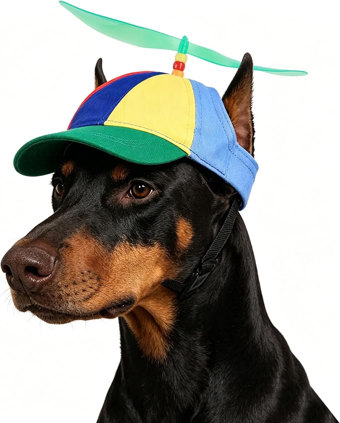 Pet Propeller Hat - Colorful Rainbow Helicopter Hat, Adjustable Cute Baseball Cap with Removable Propeller for Small Medium Dogs & Cats (Sizes S/L)