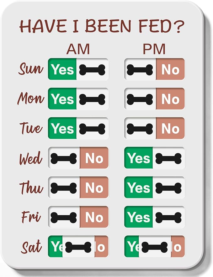 Dog Feeding Reminder, Dog Fed Sign-Daily Am/Pm Chart Slider Sign for Pet Fed and Pill Reminder, Easy to Use On Fridge Or Wall with Adhesive and Magnet,Pet Supplies