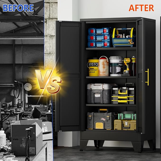 GAIOUS 47.2'' Tall Metal Garage Storage Cabinet,File Cabinet with Door and Adjustable Shelves, Outdoor Steel Tool Cabinet for Home,Office,Warehouse,Garage,Balck