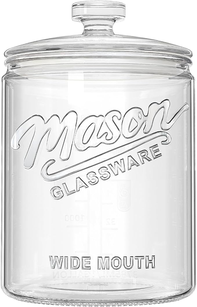 1 Gallon Glass Cookie Jar with Airtight Lid for Sourdough Starter | Large Wide Mouth Mason Jar for Baked Goods, Glass Storage Container for Pantry Organizer, Laundry Room, Flour, Dog Treats