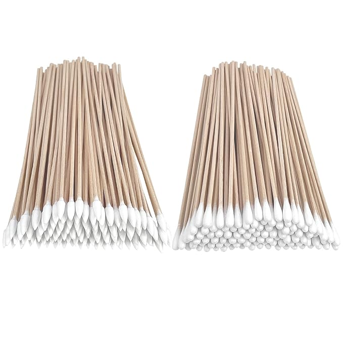 Eyxformula 200 Pcs 6 Inch Long Cotton Swabs with Bamboo Sticks, 100 Round Tip & 100 Precision Tips Gun Cleaning Cotton Swabs, Ideal for Cleaning Firearms, Dog Ears & Hard-to-reach Areas, Makeup, Craft
