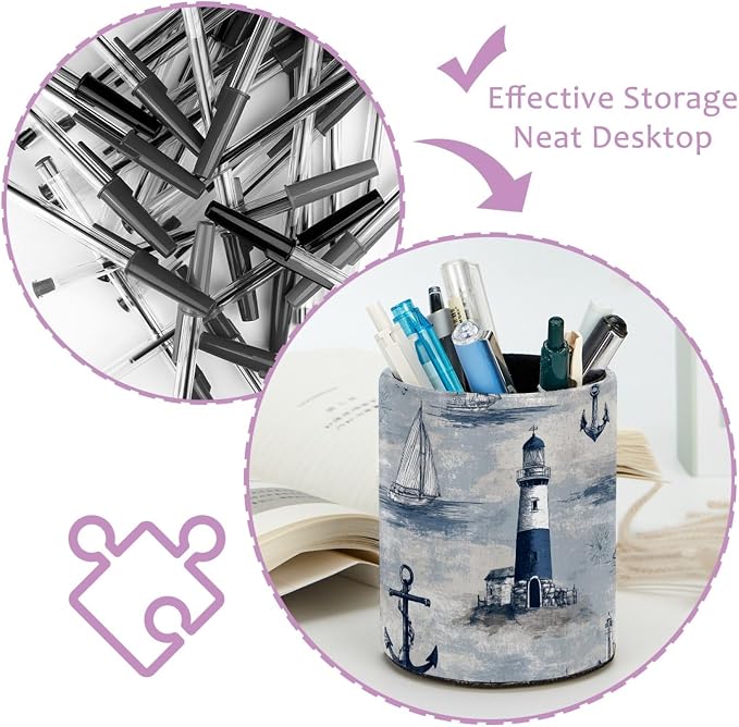 Lighthouse and Anchor Pen Holder, Pencil Cup Marker Brush Holder Desk Storage Case, Desktop Organizer for School Office Home Supplies