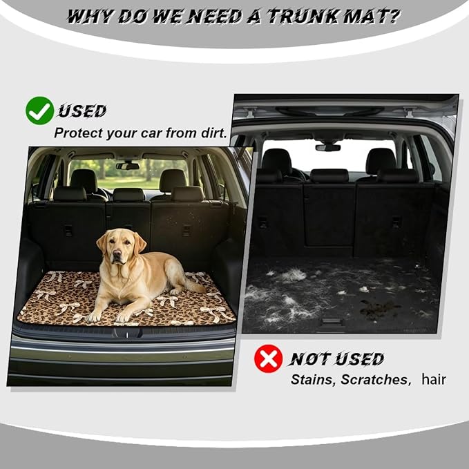 Howilath Heavy Duty Car Trunk Mat 29"x39" All Weather Leopard Print Bow Cargo Liner with Anti-Slip Backing Easy Clean Rear Protection