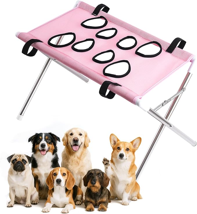 Foldable Dog Grooming Table, Pet Hammock with Stand for Small Dogs & Cats