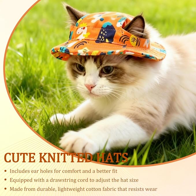 Cat Hats for Cats Only, Cat Sun Hat Sphynx Hat with Ear Hole Kitten Headwear Sun Sombrero Caps Summer Cat Cowboy Hats, Pet Chihuahua Sunscreen Baseball Outdoor Cap,Dinosaur