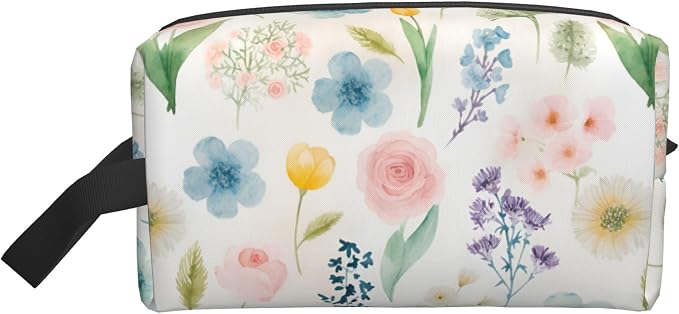 Watercolor Floral Makeup Bag - Durable 600D Oxford Fabric Travel Cosmetic Bag, Shockproof Foam Padded Toiletry Organizer for Gym & Daily Use 10x6.2x4.9 Inch