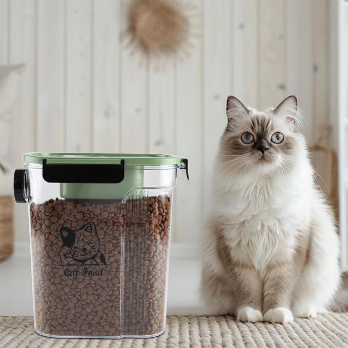 Cat Food Storage Container,Pet Food Storage Bin with Side Pouring Spout and Handle,4lb Cat Treat Containers Dry Food,Airtight BPA Free Portable Cat Food Holder Storage for Oatmeal,Rice,Flour
