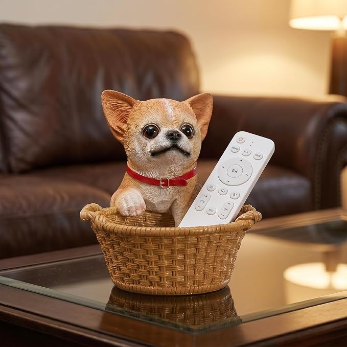 Cute Chihuahua Candy Bowl, Resin Dog Figurine Key Bowl for Entryway Table, Desktop Storage Basket Organizer for Desk, Unique Dog Lover Gift