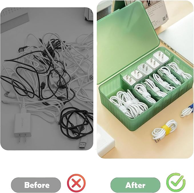 Cable Organizer Box Extra Wide, Travel Charger Cord Earphone Storage Case with Lid (Translucent White)