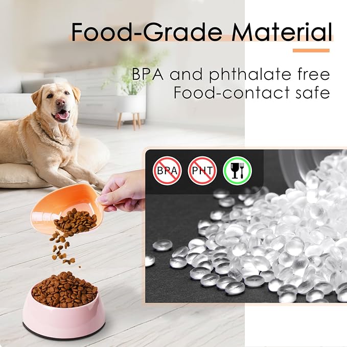 Melamine Pet Food Measuring Scoop, 1 Cup 1/2 Cup 1/4 Cup with Clear Measurement Lines for Dog, Cat, Bird, and Rabbit, Durable, Ergonomic Handle, Dishwasher safe-Orange & Baby Pink