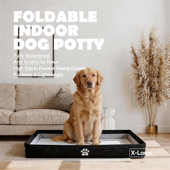 MEEXPAWS Dog Pee Pad Holder, Foldable Puppy Litter Box Indoor Potty Tray | Extra Large High Side Leak-proof Potty Pad Holder for Dogs, Easy Clean Portable Liner Base, Dog Toilet for Potty Training