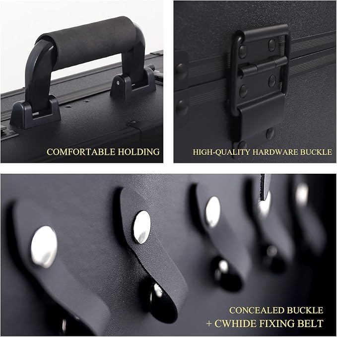 Barber Case Clipper Bag Black, Hair Kit Tool Box Aluminum Organizer with Portable Handle and Secure Numlock for Scissors, Clippers, Barber Supplies 15.8" x 11" x 6.5"