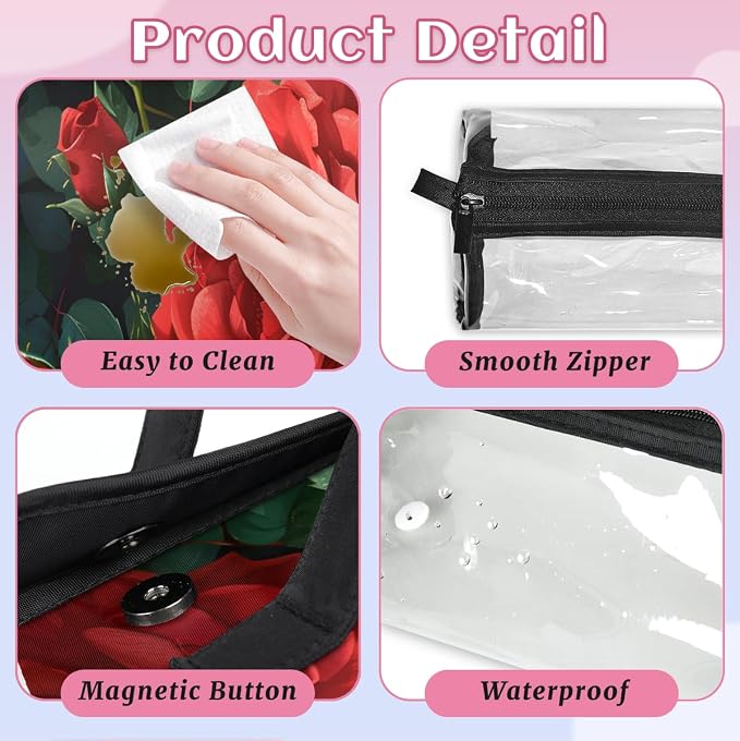 Red Rose Makeup Bag for Women Hanging Roll-Up Travel Organizer Toiletry Kit with 4 Removable Compartments, Red Floral Flower