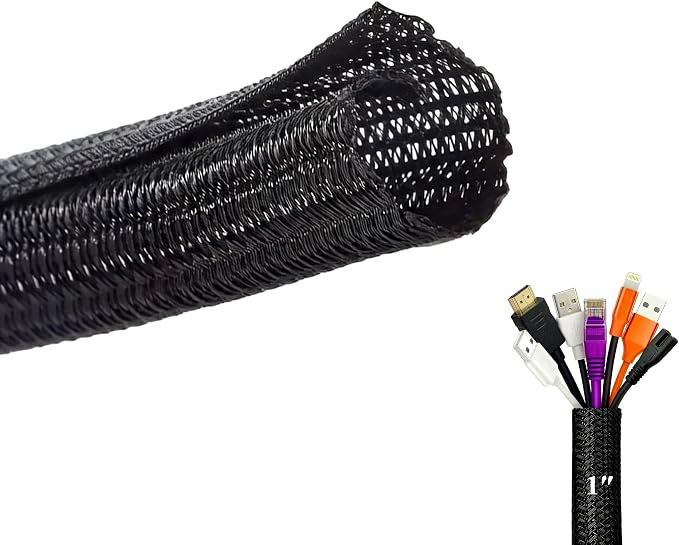 10ft 1" Split Cable Sleeve, Cable Wrap Wire Cover Protector Cord Management | Black Reusable Cable Organizer Flexible Abrasion Resistance Self-Wrap Wire Sleeve for Hydraulic Hose Automotive & USB Cables