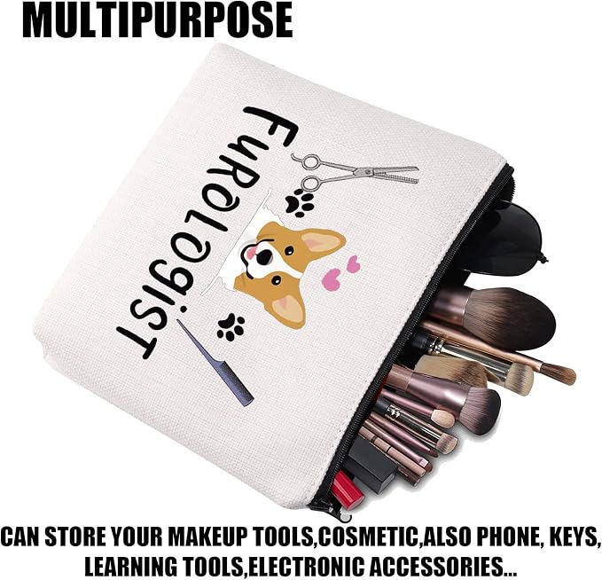 JYTAPP Furologist Funny Puppy Stylist Cute Dog Groomer Cosmetic Bag Dog Groomer Survival Kit Zipper Pouch Pet Grooming Gifts