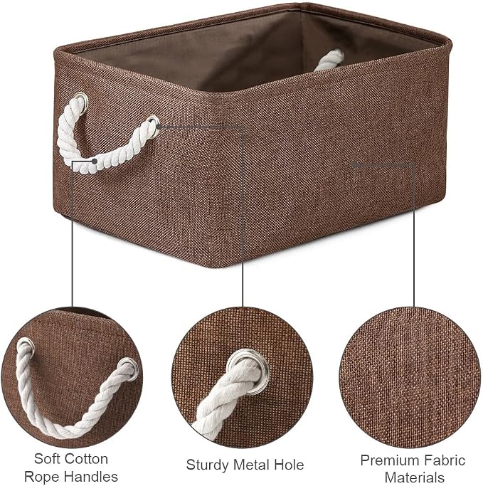 Decorative Basket Rectangular Fabric Storage Bin Organizer Basket with Handles for Clothes Storage (Brown,Large-3Pack,15.7L*11.8W*8.3H)