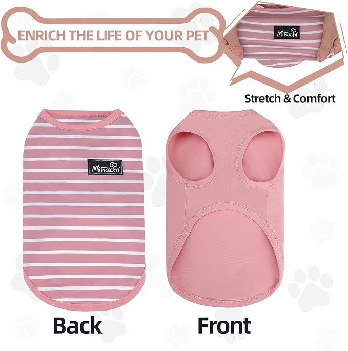 MIHACHI Dog Shirts Cotton Striped T-Shirt, Summer Pet Clothes for Small Dogs, 2-Pack Soft Puppy Apparel Cat Tee, Sleeveless Lightweight, Quick Dry, Breathable,Stretchy, Pink S