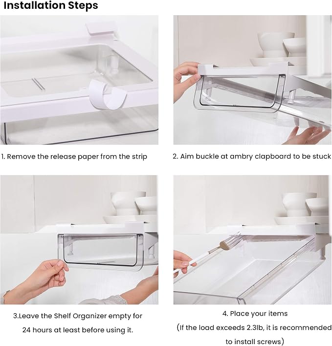 Under Shelf Storage Drawer, Under Cabinet Spice Rack, Spice Organizer for Drawer Pull Out, Under Cabinet Basket Hanging Holder for Cupboard Pantry
