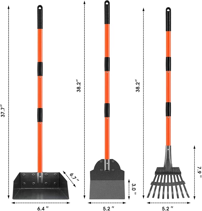 Pooper Scooper, Long Handle Dog Poop Scooper for Medium Small Dogs | Heavy Duty, Pet Supplies Metal Tray Rake Spade,Stainless Steel,Rust-Resistant, 37"+ Handle No Bend, Use on Grass Dirt Gravel