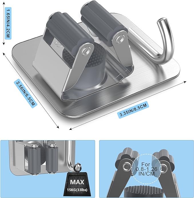 4 Pack Stainless Steel Mop and Broom Holder Wall Mount with Hook, Silver | Screw Drilling or Self Adhesive Storage Rack for Closet Laundry Garage Garden Tool Organizer
